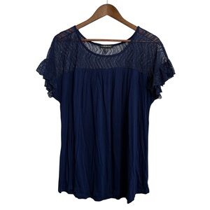 Lane Bryant blouse women's 18 / 20 blue whimsigoth witchy lace boho career work